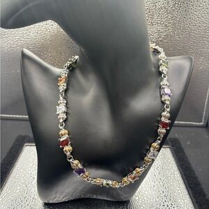 Elegant Multi-Color Gemstone Necklace Silver Easy Clasp